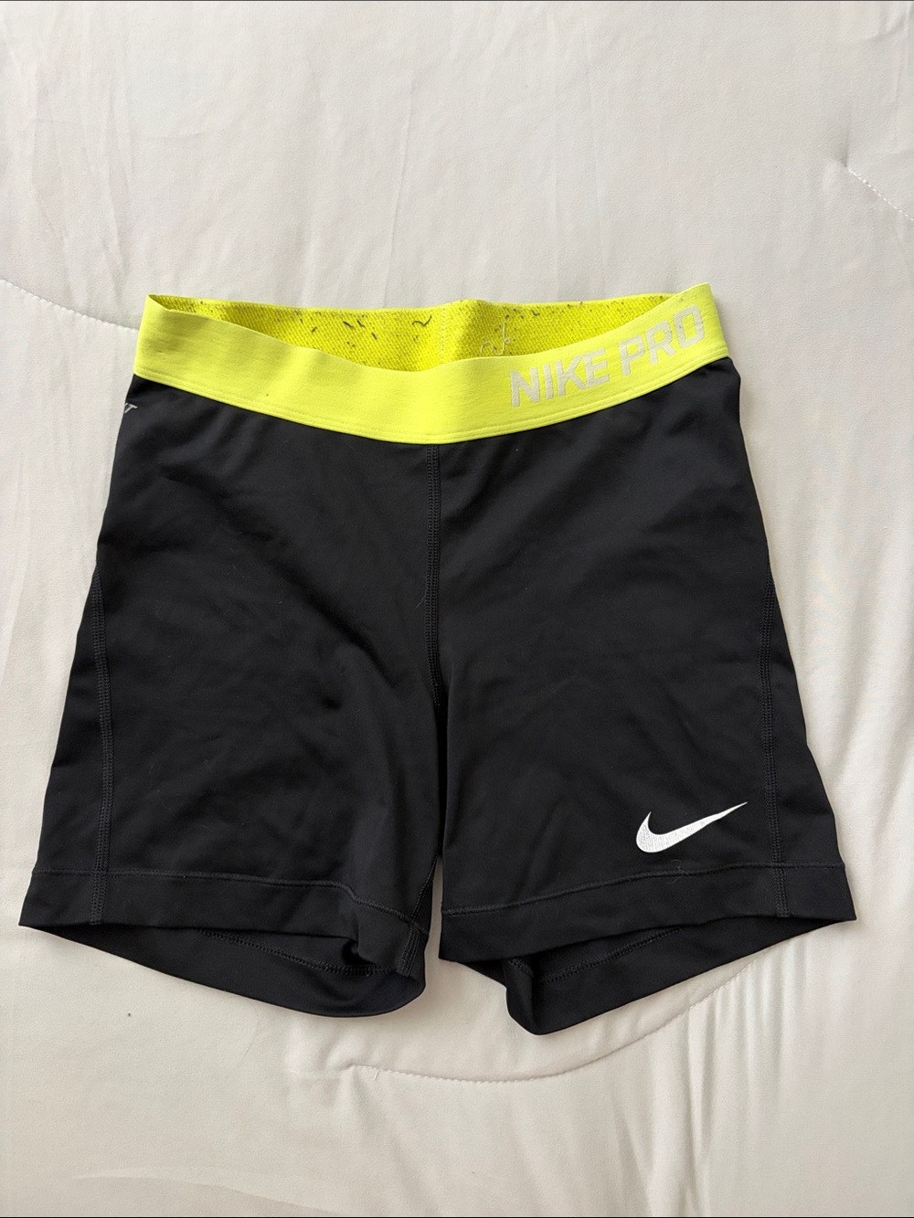 Nike Pro Women's Black Bike Shorts with Neon Yellow Waistband